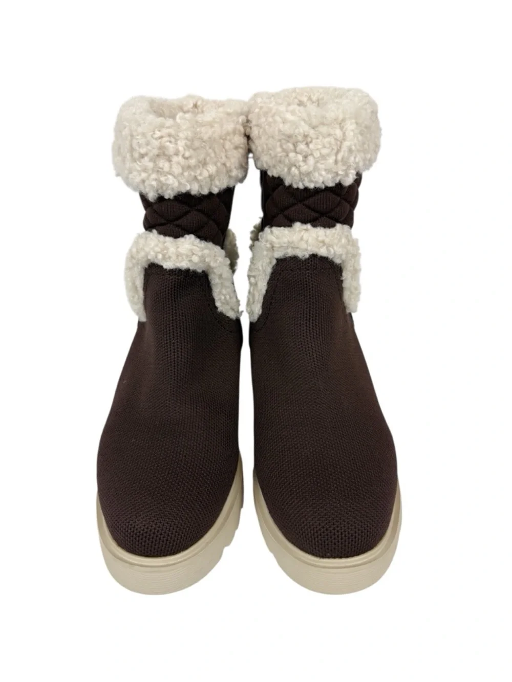 Vivaia Emilia Fluffy Round Toe Chunky Wedge Boots Chocolate Brown Size 40/ US‎ 9